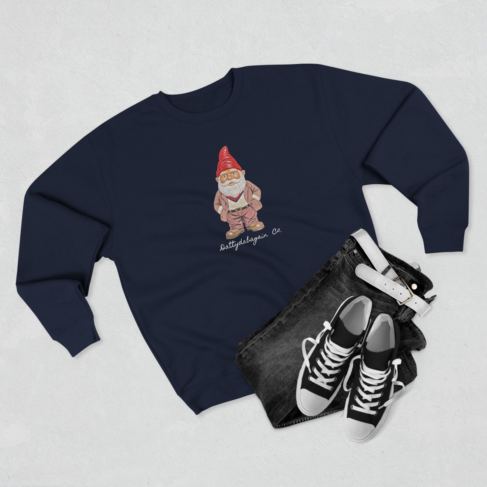 Dattydabagain Gnome Illustration Crewneck Sweatshirt | Cute Gnome Artwork - Image 3